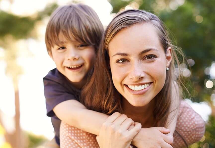 mother and son playing together